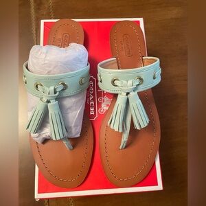 Coach Sheena Vashetta mint leather thong sandals with Tassels